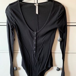 Free People Scoop Neck Button-down Bodysuit